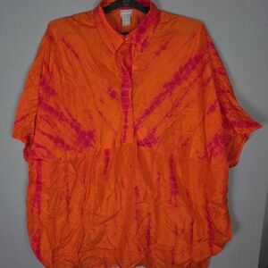 Chico’s Tie-Dye Envelope Sleeve Oversized 100%‎ Silk Pullover Blouse Sz S/M